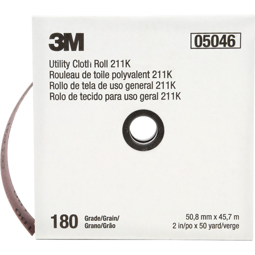 Rouleau de toile abrasive utilitaire 211K, Oxyde d'aluminium, 2" la x 150' lo, Grain 180 Equipex