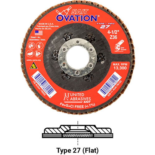 OVATION MEULE LAMELLE5X5/8 11 GRAIN36, 5" x 5/8"-11, Type 27, Grain 36, Zirconium Equipex