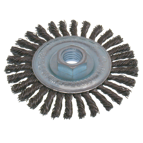 Economy High Speed Stringer Bead Knot Wire Wheel Brush, 6-1/2" Dia., 0.02" Fill, 5/8"-11 Arbor, Steel Equipex