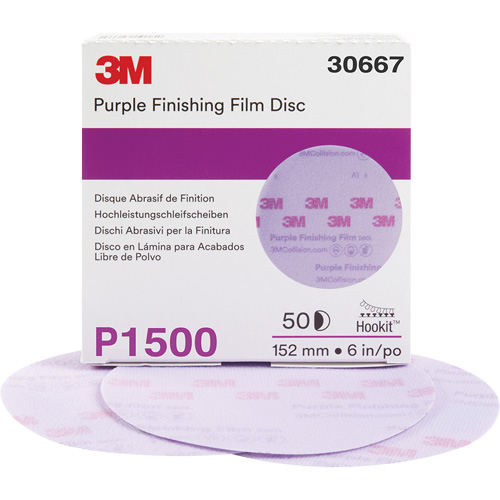 Hookit Purple Finishing Film Abrasive Disc, 6" Dia., P1500 Grit, Aluminum Oxide Equipex