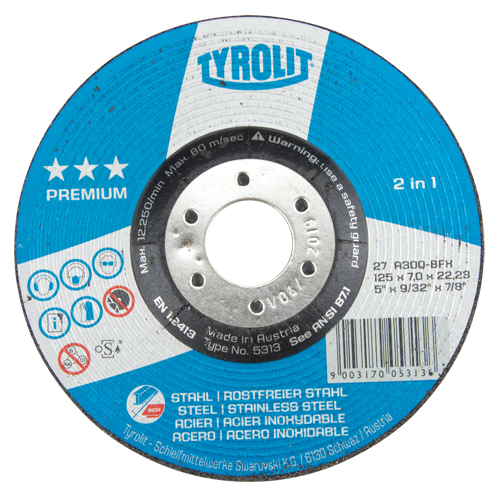 Meule 2-en-1 de premi&egrave;re qualit&eacute;, 5" x 9/32", Arbre 7/8", Type 27 Equipex