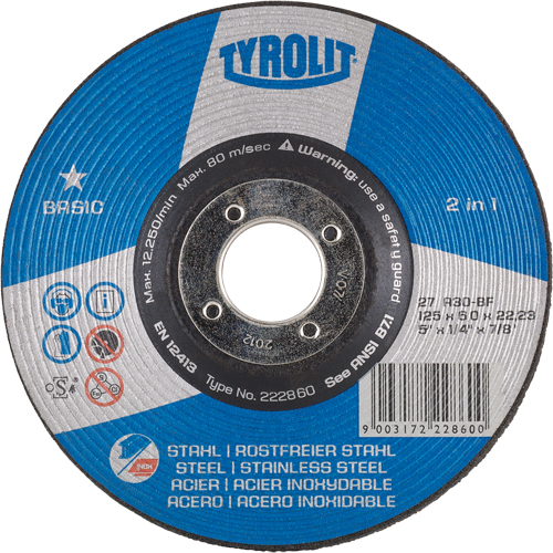 Basic 2-in-1 Grinding Wheel, 4-1/2" x 1/4", 7/8" Arbor, Type 27 Equipex