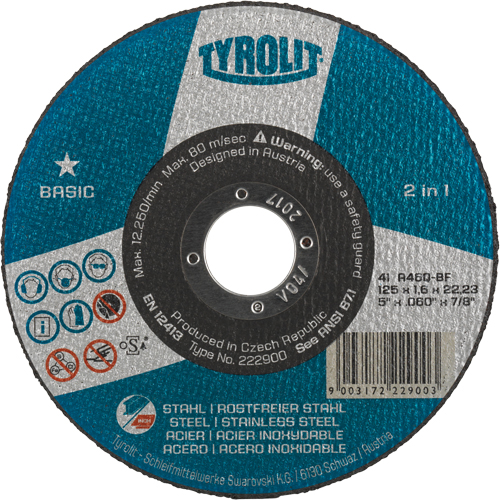 Basic 2 In 1 Cut-Off Wheel, 4-1/2" x 1/16", 7/8" Arbor, Type 1, Aluminum Oxide, 13300 RPM Equipex