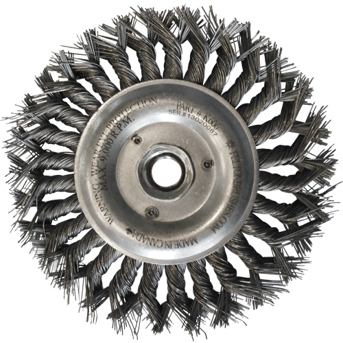 Wire Wheel Brushes, 6" Dia., 0.014" Fill, 5/8"-11 Arbor, Steel Equipex