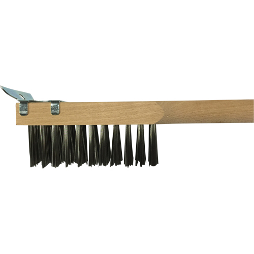 Scratch Brush With Scraper, Stainless Steel, 3 x 10 Wire Rows, 20" Long Equipex