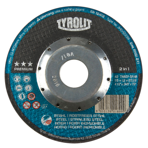 Premium 2 In 1 Thincut Cut-Off Wheel, 4-1/2" x 0.045", 7/8" Arbor, Type 27, Aluminum Oxide, 13300 RPM Equipex