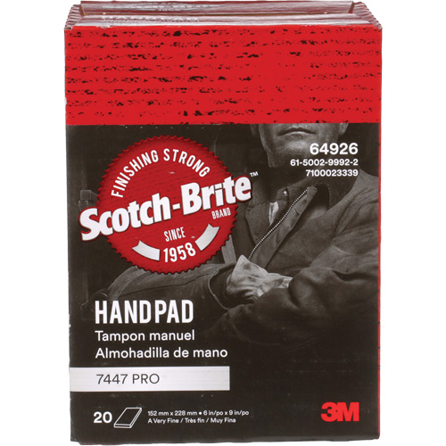 Scotch-Brite 7447 Hand Pads, Aluminum Oxide, 9" x 6", Very Fine Grit Equipex