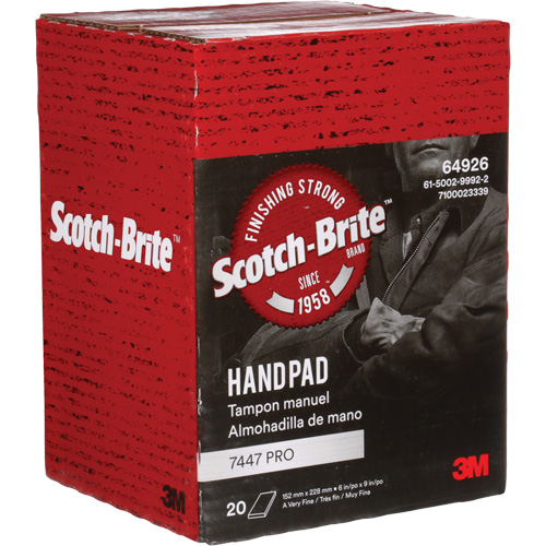 Scotch-Brite 7447 Hand Pads, Aluminum Oxide, 9" x 6", Very Fine Grit Equipex