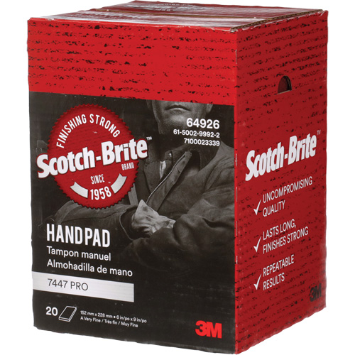 Scotch-Brite 7447 Hand Pads, Aluminum Oxide, 9" x 6", Very Fine Grit Equipex