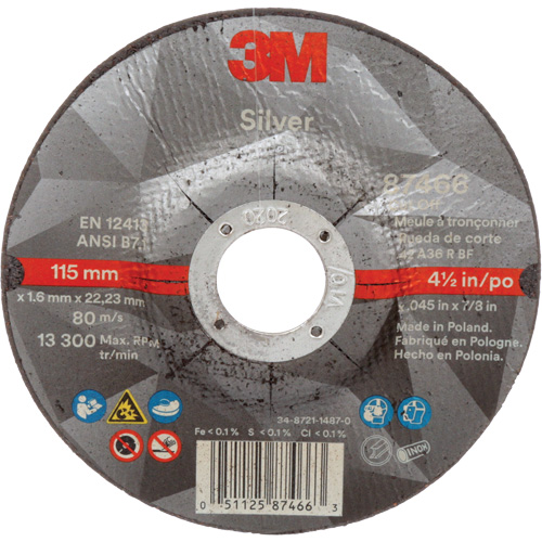 Silver Cut-Off Wheel, 4-1/2" x 0.045", 7/8" Arbor, Type 27, Ceramic, 13300 RPM Equipex