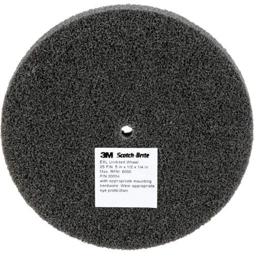Meule unitaris&eacute;e EXL Scotch-Brite, 5" x 1/2", Arbre de 1/4", Grain de Fin, Carbure de silicium Equipex