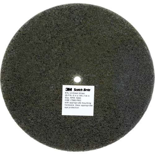 Meule unitaris&eacute;e EXL Scotch-Brite, 6" x 1/8", Arbre de 1/4", Grain de Fin, Carbure de silicium Equipex