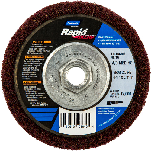 Rapid Blend Non-Woven Depressed Center Abrasive Disc, 4-1/2" Dia., 150-180 Grit, Aluminum Oxide Equipex