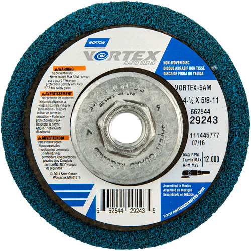 Vortex Rapid Blend Non-Woven Depressed Center Abrasive Disc, 4-1/2" Dia., 100-120 Grit, Aluminum Oxide Equipex