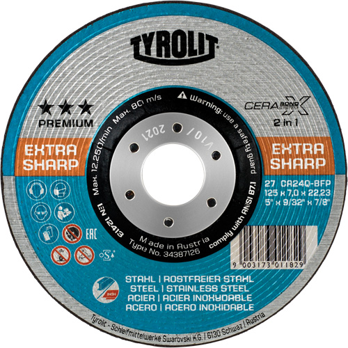 Cerabond X Grinding Wheel, 5" x 9/32", 7/8" Arbor, Ceramic, Type 27 Equipex