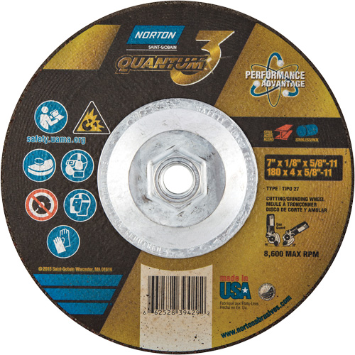 Quantum3 Grinding & Cutting Wheel, 7" x 1/8", 5/8"-11 Arbor, Type 27, 24 Grit, Ceramic Alumina Equipex