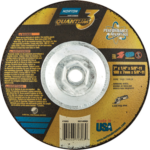 Quantum3 SG Saucer Wheel, 7" x 1/4", 5/8"-11 Arbor, Ceramic Alumina, Type 28 Equipex