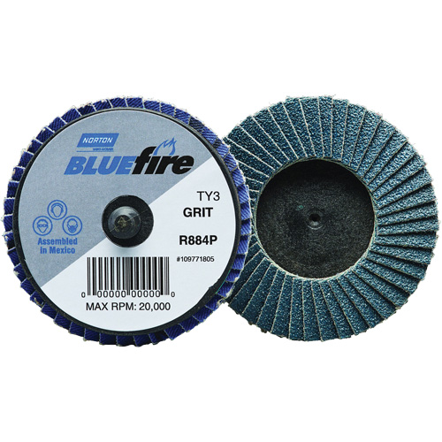 BlueFire&reg; R884P Plastic Flat Mini Flap Disc, 2" x Type 27, P60 Grit, Zirconia Alumina Equipex