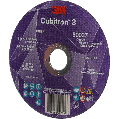 Meule &agrave; tronçonner Cubitron 3, 5" x 0,045", Arbre de 7/8", Type 1, C&eacute;ramique, 12250 Tr/min Equipex