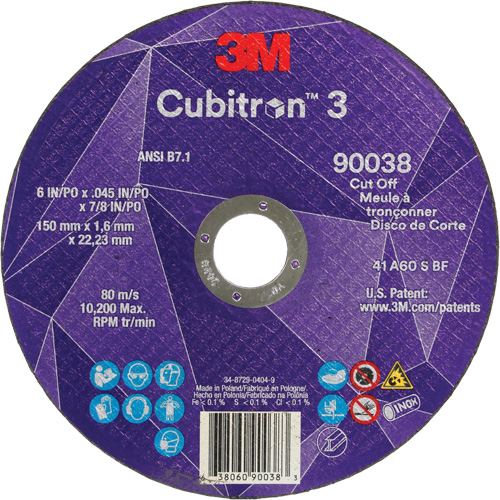 Cubitron 3 Cut-Off Wheel, 6" x 0.045", Type T27, Ceramic, 10200 RPM Equipex