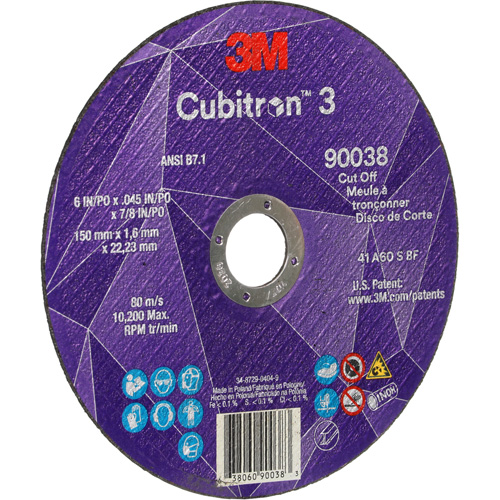 Cubitron 3 Cut-Off Wheel, 6" x 0.045", Type T27, Ceramic, 10200 RPM Equipex