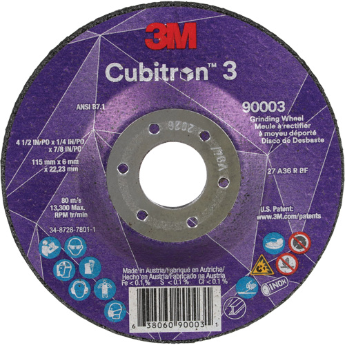 Cubitron 3 meule a moyeu d&eacute;port&eacute;, 4-1/2" x 1/4", Arbre 7/8", C&eacute;ramique, Type T27 Equipex