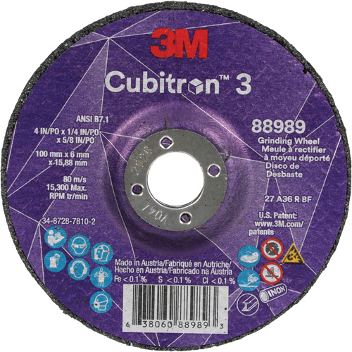 Meule a moyeu d&eacute;port&eacute; Cubitron 3, 4" x 1/4", Arbre 5/8", C&eacute;ramique, Type T27 Equipex