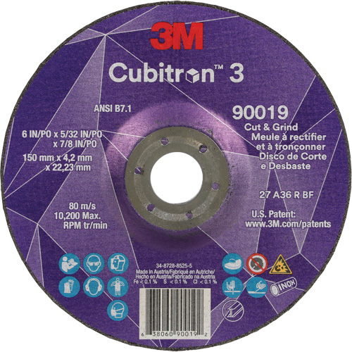 Cubitron 3 Cut & Grind Wheel, 6" x 5/32", 7/8" Arbor, Type T27, 36+ Grit, Ceramic Equipex