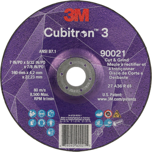 Cubitron 3 Cut & Grind Wheel, 7" x 5/32", 7/8" Arbor, Type T27, 36+ Grit, Ceramic Equipex