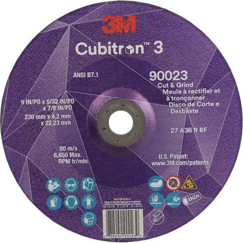 Cubitron 3 Cut & Grind Wheel, 9" x 5/32", 7/8" Arbor, Type T27, 36+ Grit, Ceramic Equipex