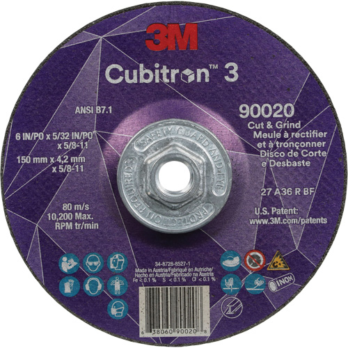 Cubitron 3 Cut & Grind Wheel, 6" x 5/32", 5/8"-11 Arbor, Type T27, 36+ Grit, Ceramic Equipex