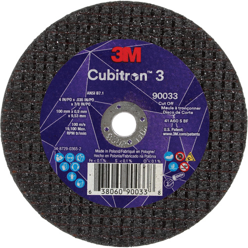 Cubitron 3 Cut-Off Wheel, 4" x 0.035", 3/8" Arbor, Type T1, Ceramic, 21000 RPM Equipex