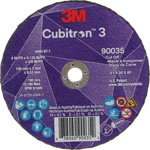 Meule &agrave; tronçonner Cubitron 3, 4" x 1/8", Arbre de 3/8", Type T1, C&eacute;ramique, 21000 Tr/min Equipex