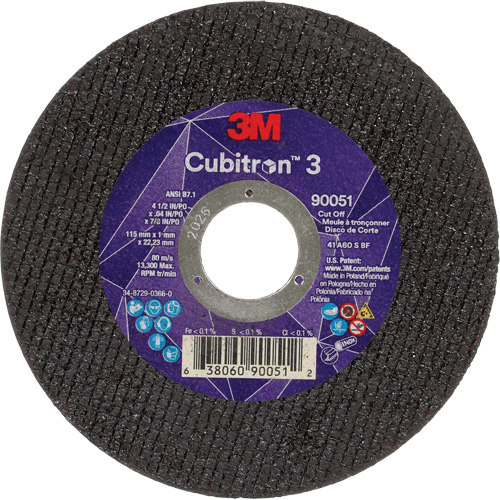 Cubitron 3 Cut-Off Wheel, 4-1/2" x 0.04", 7/8" Arbor, Type T1, Ceramic, 13300 RPM Equipex