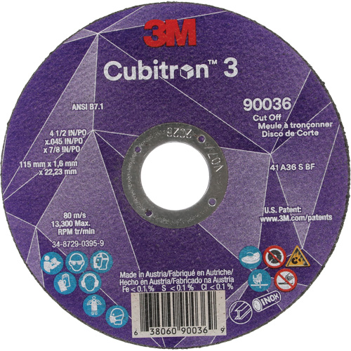 Meule &agrave; tronçonner Cubitron 3, 4-1/2" x 0,045", Arbre de 7/8", Type T1, C&eacute;ramique, 13 300 Tr/min Equipex