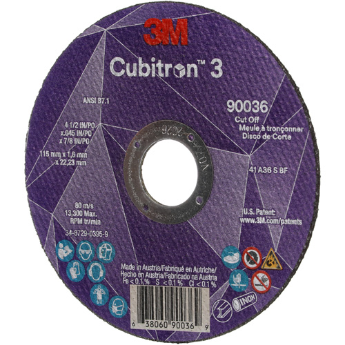 Meule &agrave; tronçonner Cubitron 3, 4-1/2" x 0,045", Arbre de 7/8", Type T1, C&eacute;ramique, 13 300 Tr/min Equipex
