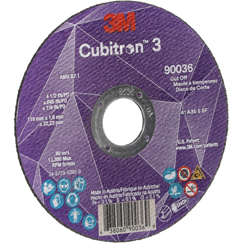 Meule &agrave; tronçonner Cubitron 3, 4-1/2" x 0,045", Arbre de 7/8", Type T1, C&eacute;ramique, 13 300 Tr/min Equipex