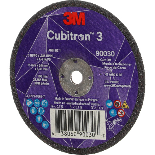 Cubitron 3 Cut-Off Wheel, 3" x 0.035", 1/4" Arbor, Type T1, Ceramic, 21000 RPM Equipex