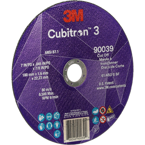 Meule &agrave; tronçonner Cubitron 3, 7" x 0,09", Arbre de 7/8", Type T27, C&eacute;ramique, 8500 Tr/min Equipex