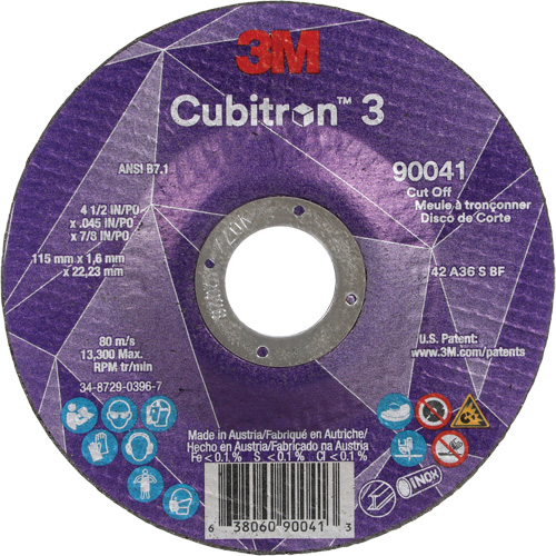 Meule &agrave; tronçonner Cubitron 3, 4-1/2" x 0,045", Arbre de 7/8", Type T27, C&eacute;ramique, 13 300 Tr/min Equipex