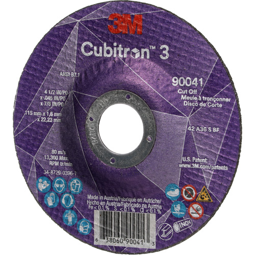 Meule &agrave; tronçonner Cubitron 3, 4-1/2" x 0,045", Arbre de 7/8", Type T27, C&eacute;ramique, 13 300 Tr/min Equipex