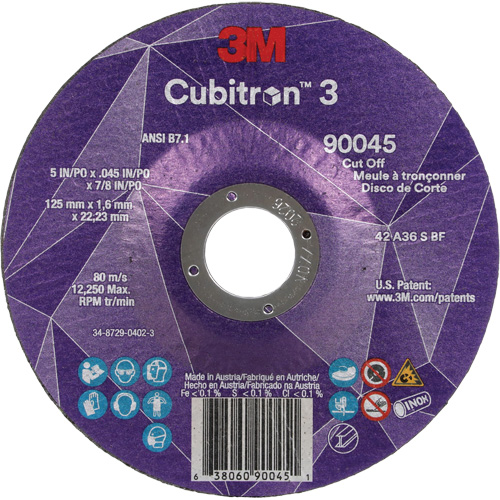 Cubitron 3 Cut-Off Wheel, 5" x 0.045", 7/8" Arbor, Type T27, Ceramic, 12250 RPM Equipex