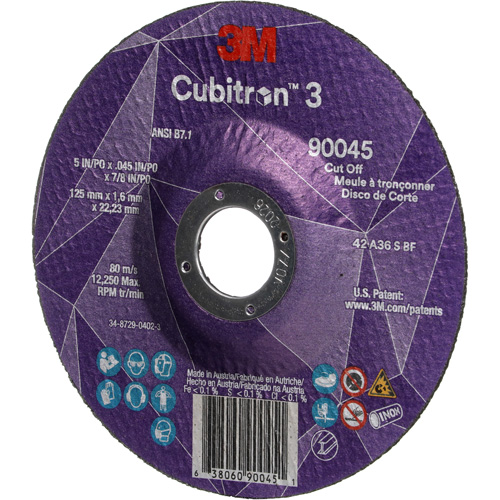 Cubitron 3 Cut-Off Wheel, 5" x 0.045", 7/8" Arbor, Type T27, Ceramic, 12250 RPM Equipex