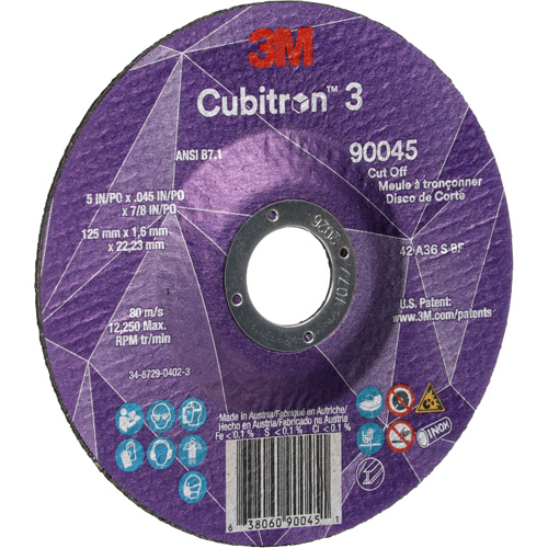 Cubitron 3 Cut-Off Wheel, 5" x 0.045", 7/8" Arbor, Type T27, Ceramic, 12250 RPM Equipex