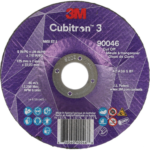 Cubitron 3 Cut-Off Wheel, 5" x 0.09", 7/8" Arbor, Type T27, Ceramic, 12250 RPM Equipex