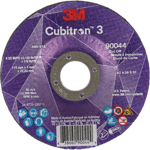 Meule &agrave; tronçonner Cubitron 3, 4-1/2" x 1/8", Arbre de 7/8", Type T27, C&eacute;ramique, 13 300 Tr/min Equipex