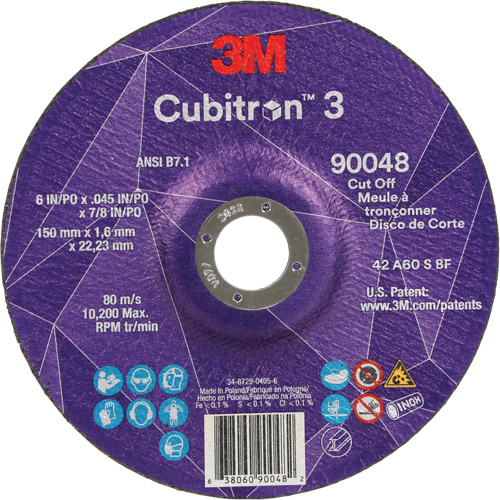 Meule &agrave; tronçonner Cubitron 3, 6" x 0,045", Arbre de 7/8", Type T27, C&eacute;ramique, 10 200 Tr/min Equipex
