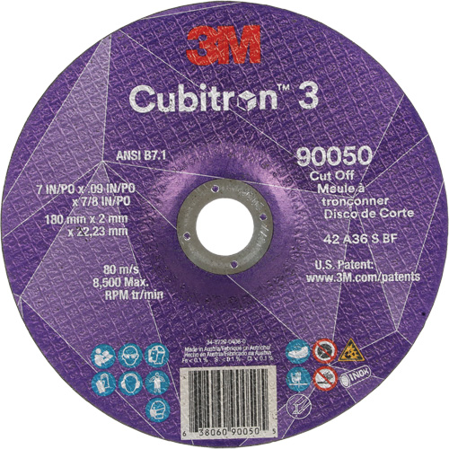 Cubitron 3 Cut-Off Wheel, 7" x 0.09", 7/8" Arbor, Type T27, Ceramic, 8500 RPM Equipex