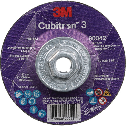 Meule &agrave; tronçonner Cubitron 3, 4-1/2" x 0,09", Arbre de 5/8"-11, Type T27, C&eacute;ramique, 13 300 Tr/min Equipex