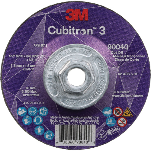 Meule &agrave; tronçonner Cubitron 3, 4-1/2" x 0,045", Arbre de 5/8"-11, Type T27, C&eacute;ramique, 13 300 Tr/min Equipex